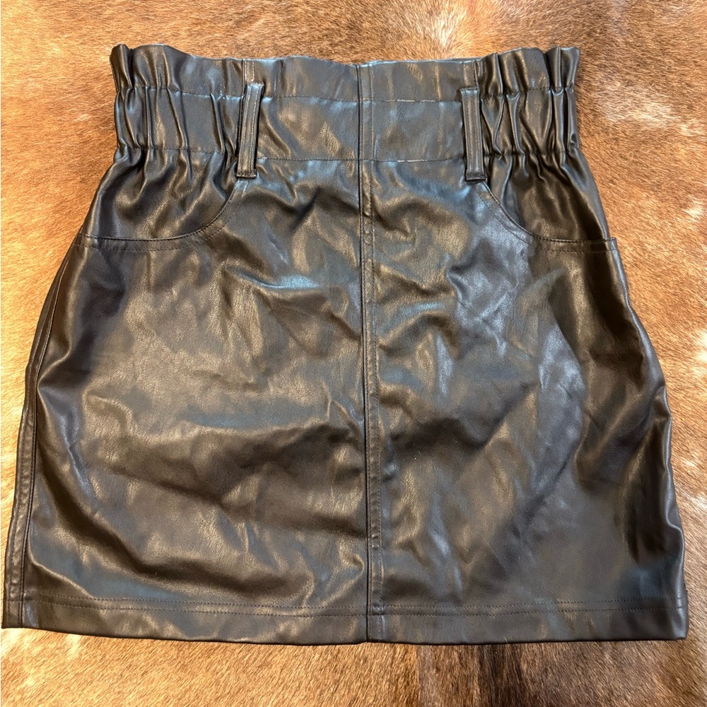 Ci Sono Black Faux Leather Midi Skirt